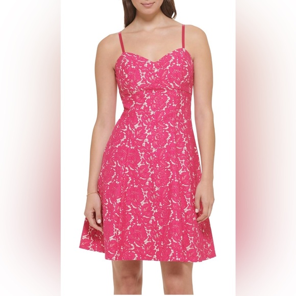 GUESS Bonded Lace Fit & Flare Dress - Picture 2 of 8